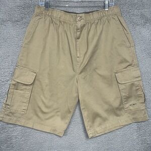 VTG OP Ocean Pacific Cargo Shorts Mens Sz L (34x11) Tan Drawstring Elastic Waist